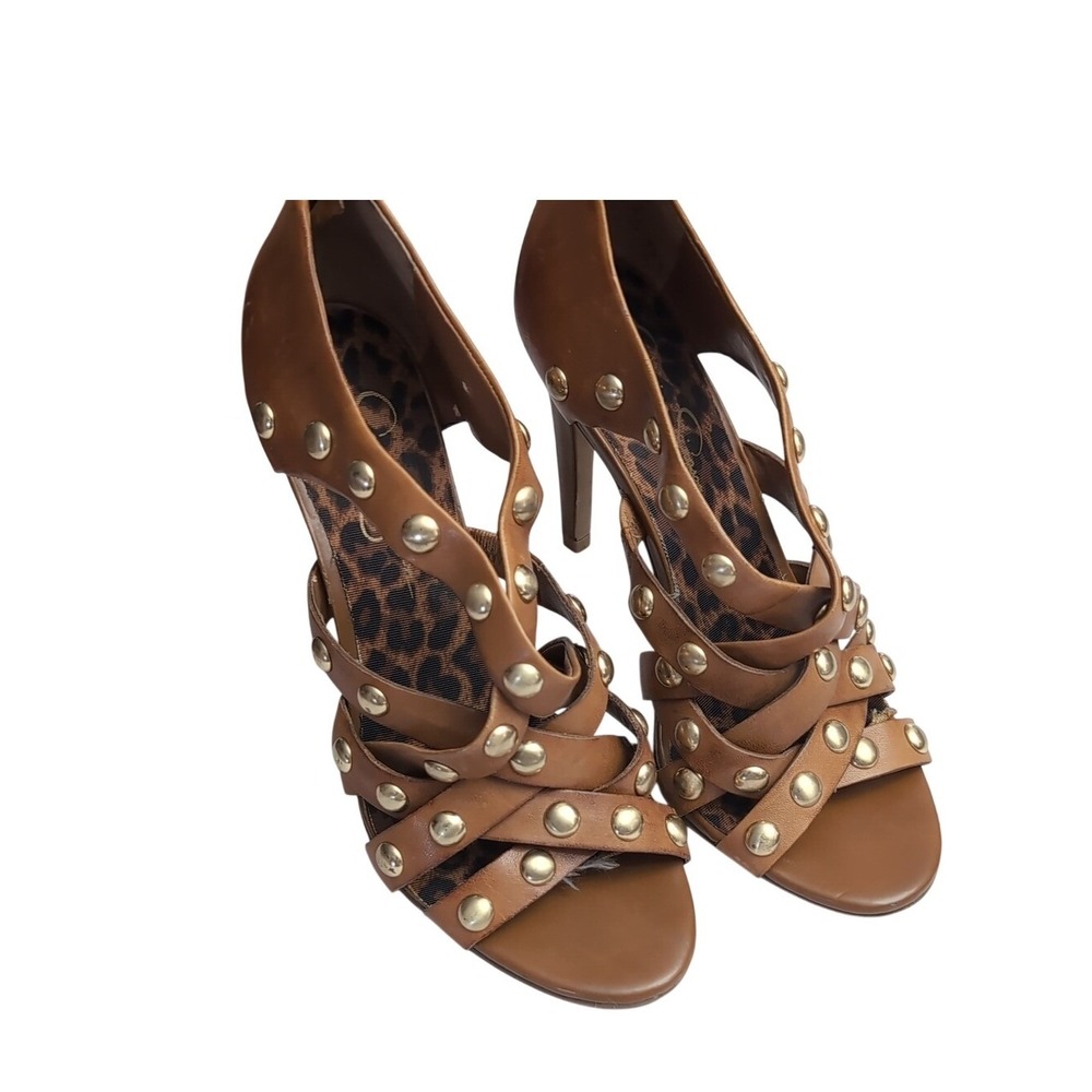 Jessica Simpson round gladiator heels studded strappy size 8 b‎ leather